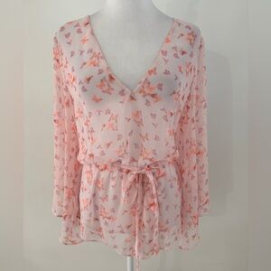 Victoria's Secret vintage Light Pink Butterfly V-Neck Tie-Waist romper cover up